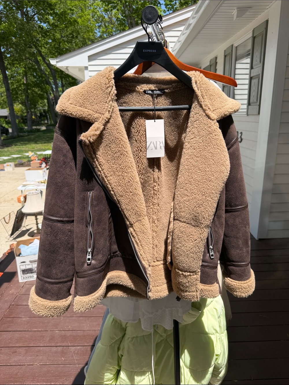 Zara Brown Faux-Suede Sherpa-Lined Jacket